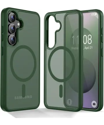 Samsung Galaxy S25 Hoesje met MagSafe / Qi2 Back Cover Matte Groen Hoesjes