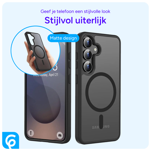 Samsung Galaxy S25 Plus Hoesje met MagSafe / Qi2 Back Cover Matte Zwart afbeelding 2