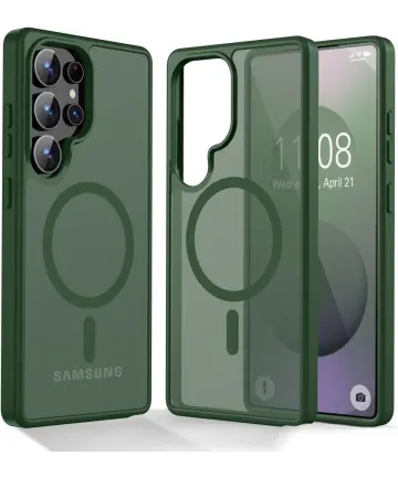 Samsung Galaxy S25 Ultra Hoesje met MagSafe / Qi2 Back Cover Matte Groen Hoesjes