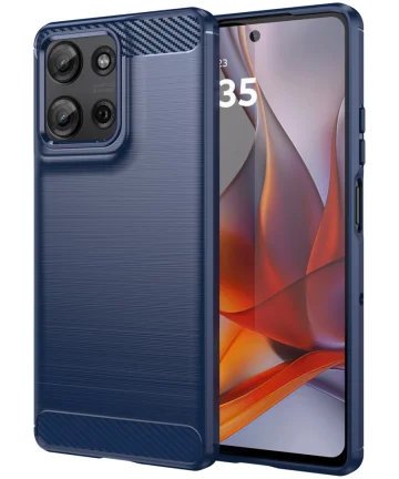 Motorola Moto G75 Hoesje Geborsteld TPU Flexibele Back Cover Blauw Hoesjes