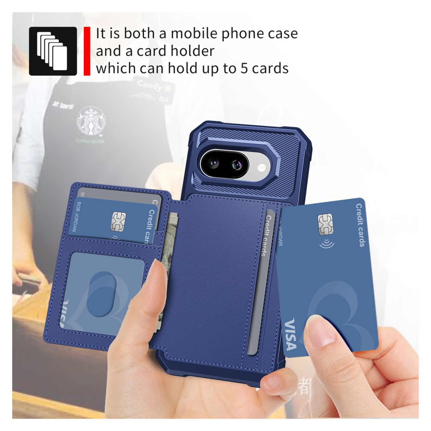 Google Pixel 9a Hoesje 3-in-1 Pasjes Portemonnee Back Cover Blauw afbeelding 3
