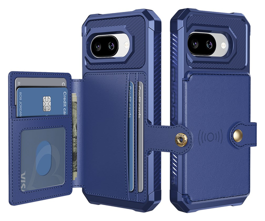 Google Pixel 9a Hoesje 3-in-1 Pasjes Portemonnee Back Cover Blauw afbeelding 1