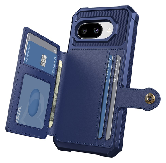 Google Pixel 9a Hoesje 3-in-1 Pasjes Portemonnee Back Cover Blauw afbeelding 2