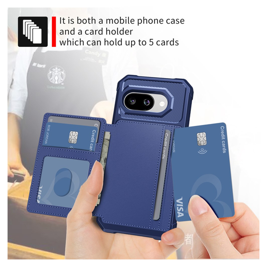 Google Pixel 9a Hoesje 3-in-1 Pasjes Portemonnee Back Cover Blauw afbeelding 3