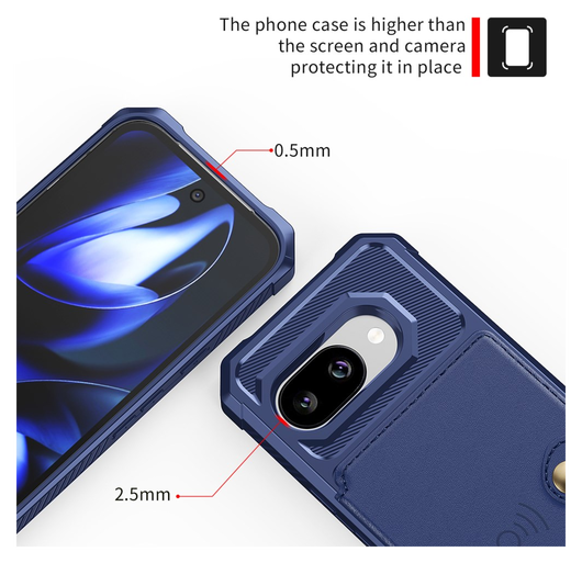 Google Pixel 9a Hoesje 3-in-1 Pasjes Portemonnee Back Cover Blauw afbeelding 5