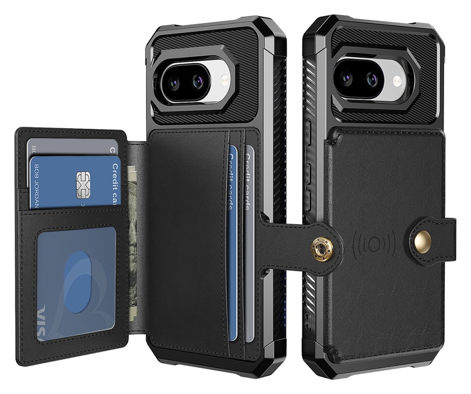 Google Pixel 9a Hoesje 3-in-1 Pasjes Portemonnee Back Cover Zwart afbeelding 1