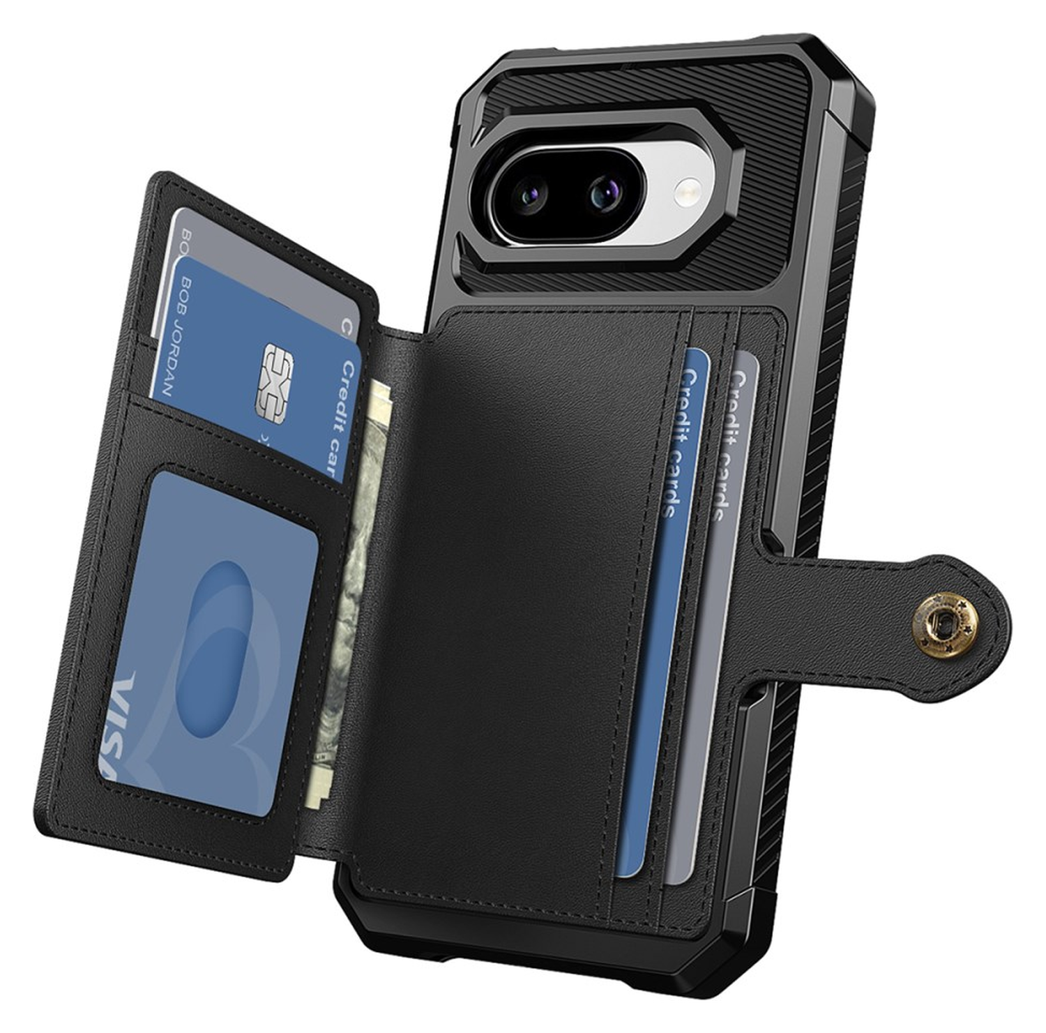 Google Pixel 9a Hoesje 3-in-1 Pasjes Portemonnee Back Cover Zwart afbeelding 2