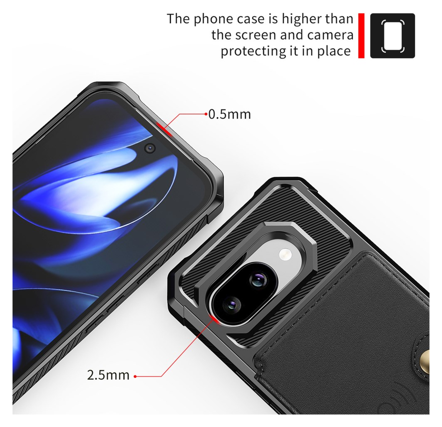 Google Pixel 9a Hoesje 3-in-1 Pasjes Portemonnee Back Cover Zwart afbeelding 5