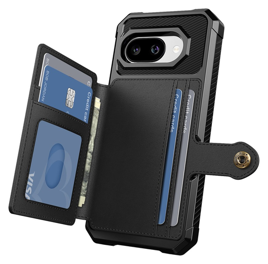 Google Pixel 9a Hoesje 3-in-1 Pasjes Portemonnee Back Cover Zwart afbeelding 2