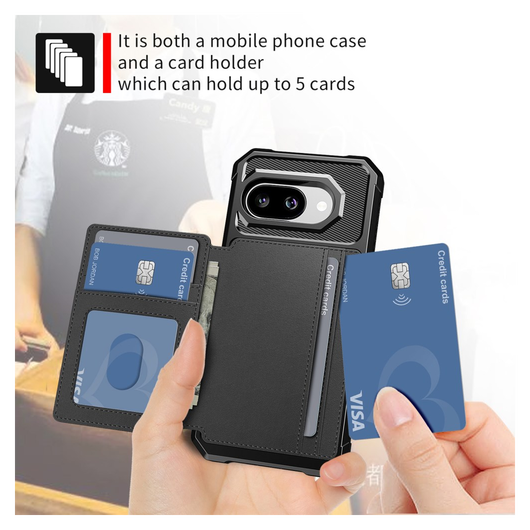 Google Pixel 9a Hoesje 3-in-1 Pasjes Portemonnee Back Cover Zwart afbeelding 4