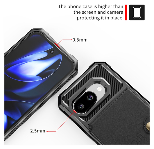 Google Pixel 9a Hoesje 3-in-1 Pasjes Portemonnee Back Cover Zwart afbeelding 5