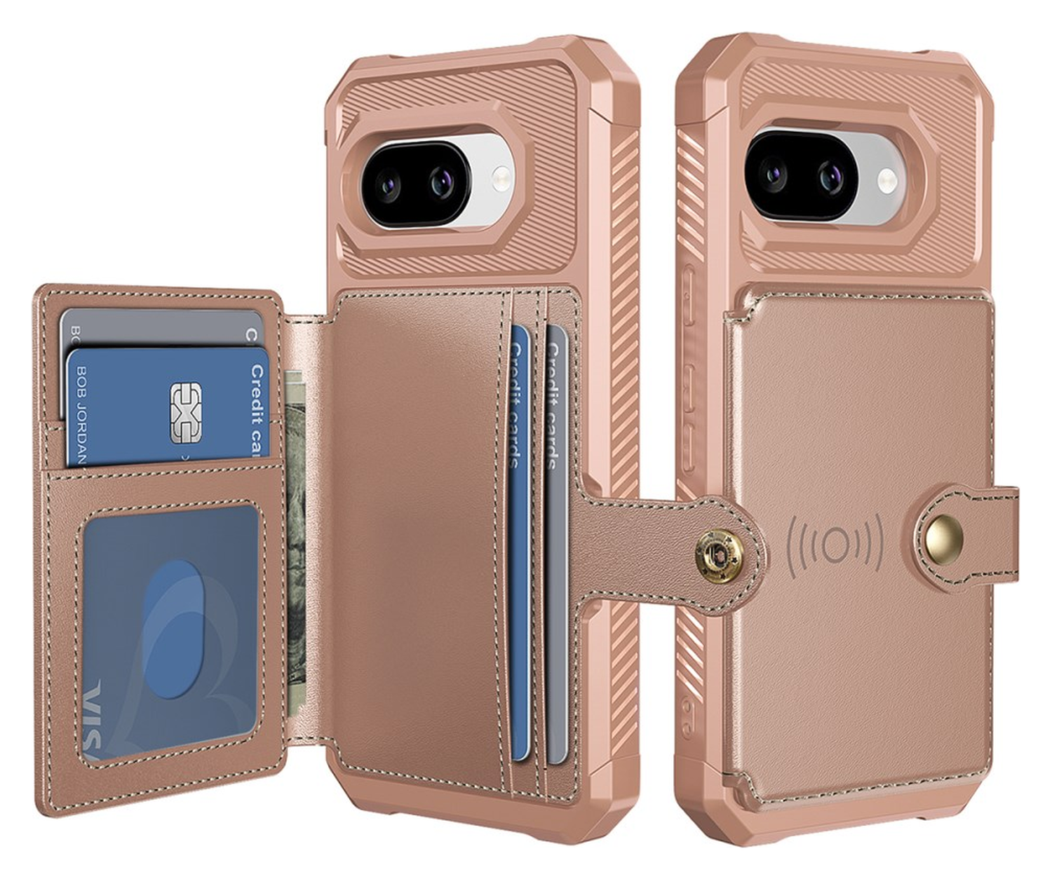 Google Pixel 9a Hoesje 3-in-1 Pasjes Portemonnee Back Cover Roze afbeelding 1