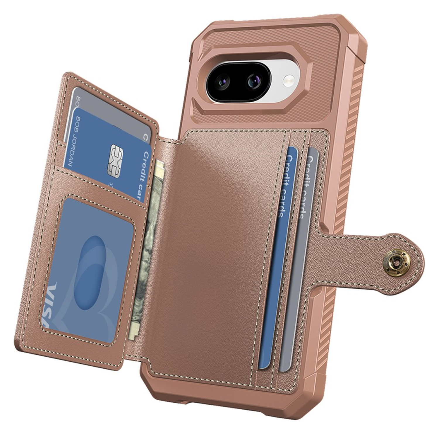 Google Pixel 9a Hoesje 3-in-1 Pasjes Portemonnee Back Cover Roze afbeelding 2