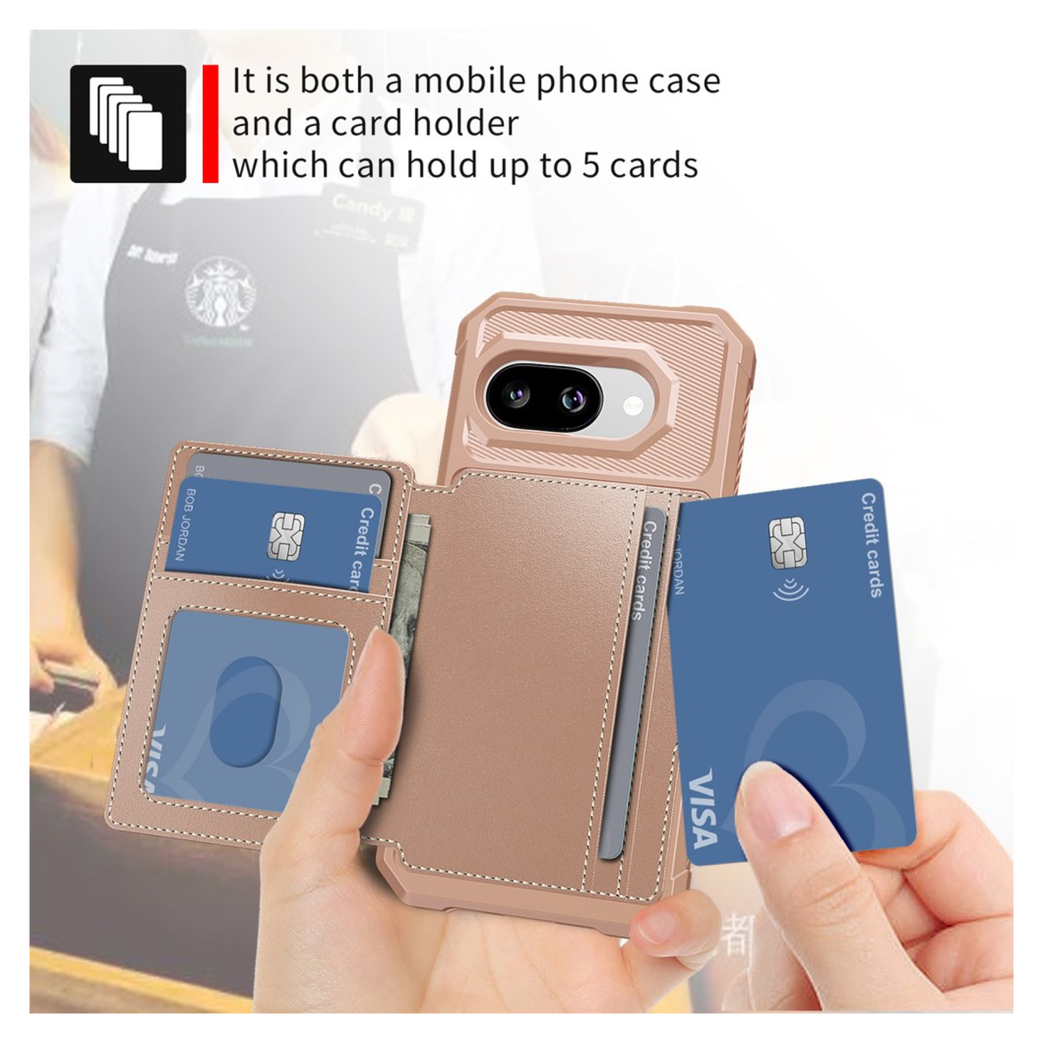 Google Pixel 9a Hoesje 3-in-1 Pasjes Portemonnee Back Cover Roze afbeelding 3