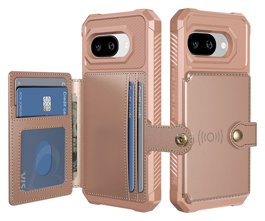 Google Pixel 9a Hoesje 3-in-1 Pasjes Portemonnee Back Cover Roze afbeelding 1