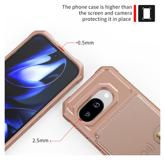 Google Pixel 9a Hoesje 3-in-1 Pasjes Portemonnee Back Cover Roze afbeelding 5