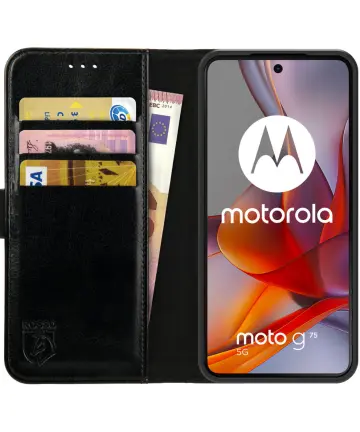 Rosso Element Motorola Moto G75 Hoesje Book Case Wallet Zwart Hoesjes