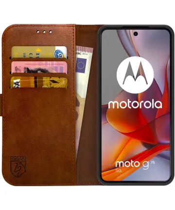 Rosso Element Motorola Moto G75 Hoesje Book Case Wallet Bruin Hoesjes