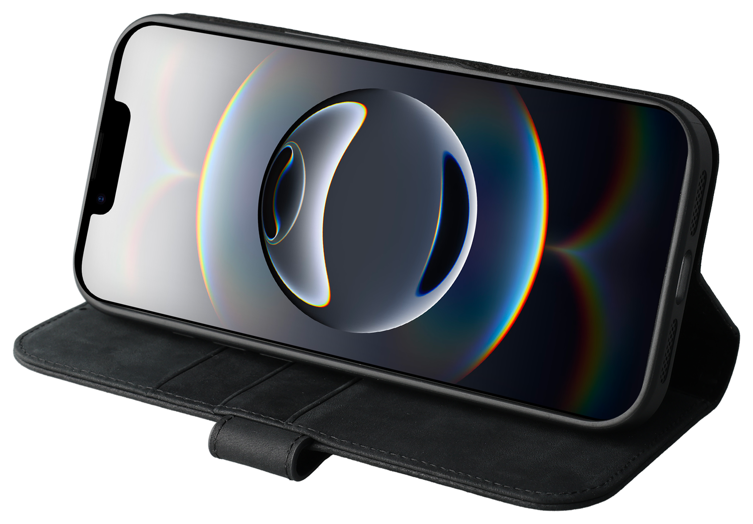 Rosso Elite Apple iPhone 16e Hoesje met MagSafe Book Case Echt Leer Zwart afbeelding 10