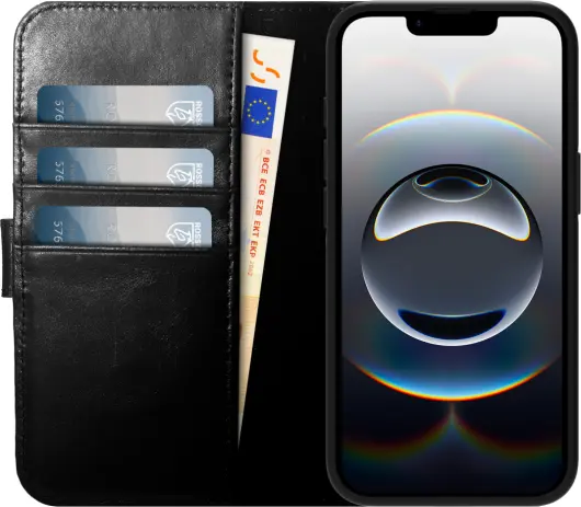 Rosso Elite Apple iPhone 16e Hoesje met MagSafe Book Case Echt Leer Zwart afbeelding 2