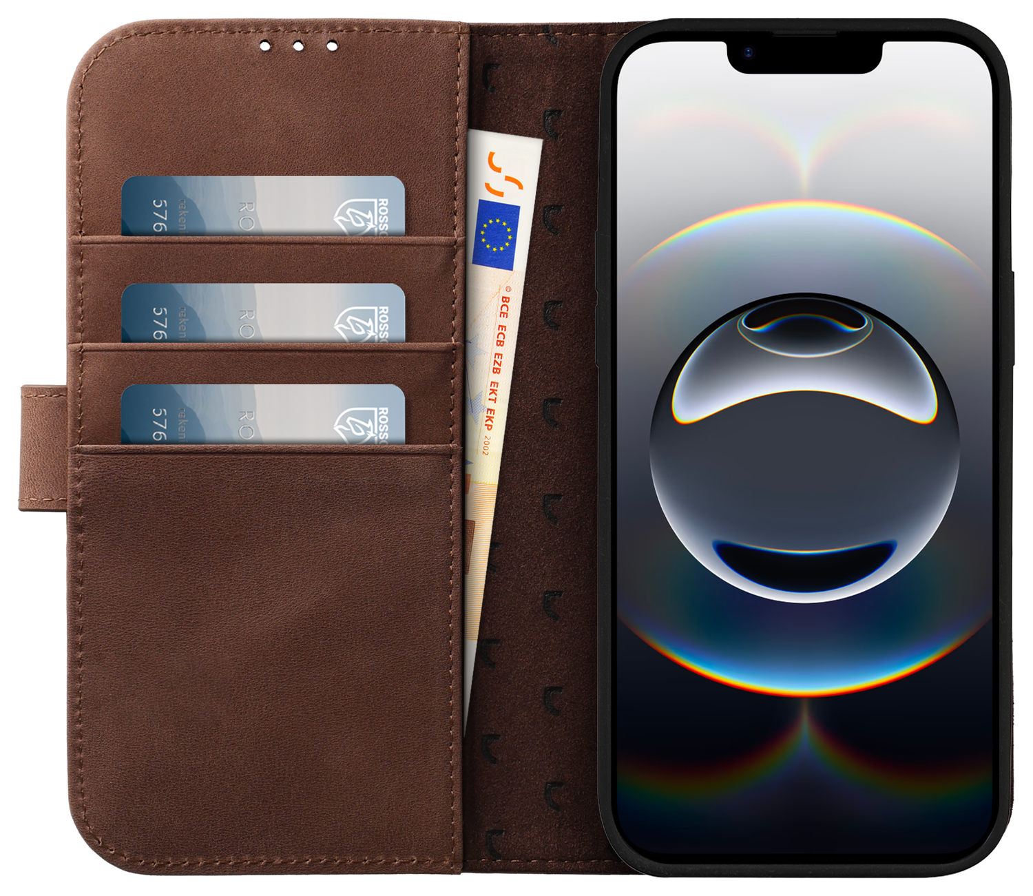 Rosso Elite Apple iPhone 16e Hoesje met MagSafe Book Case Echt Leer Bruin afbeelding 2