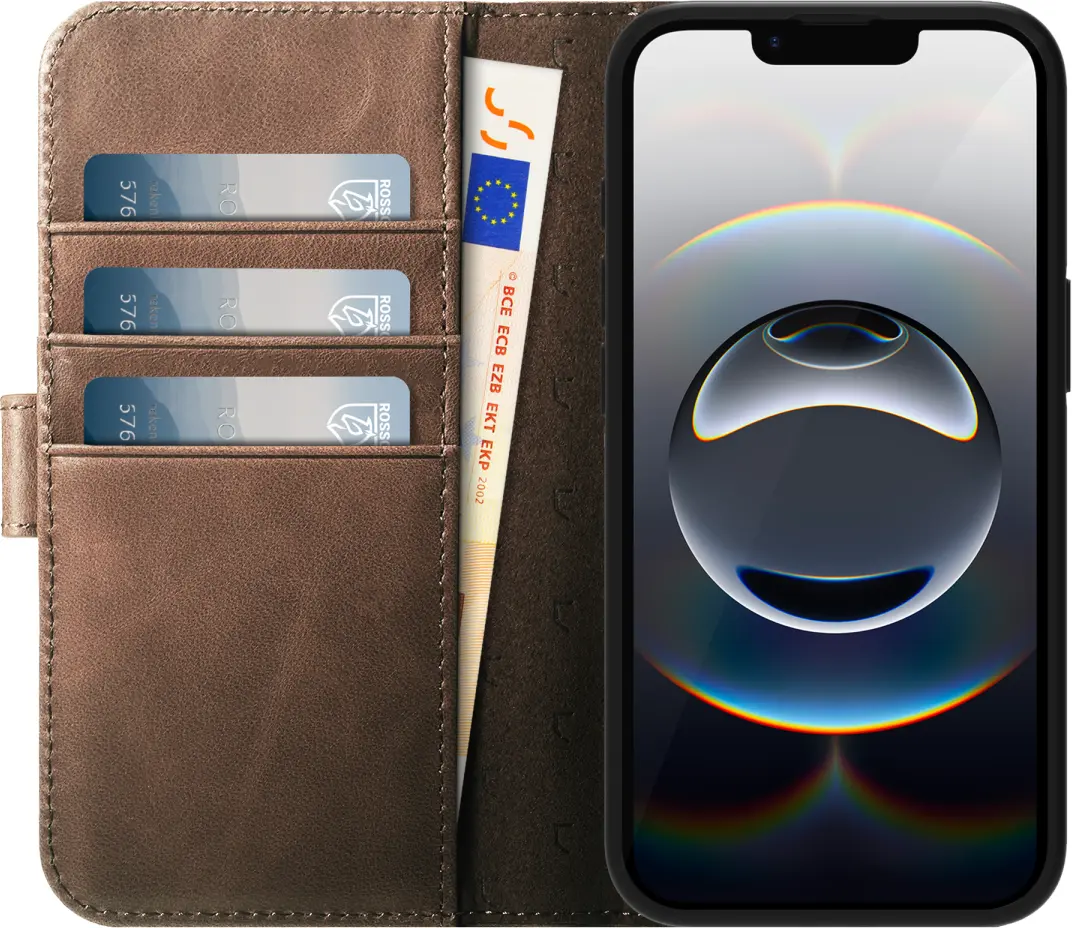 Rosso Elite Apple iPhone 16e Hoesje met MagSafe Book Case Echt Leer Bruin afbeelding 2
