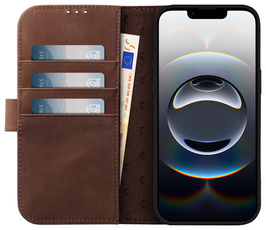 Rosso Elite Apple iPhone 16e Hoesje met MagSafe Book Case Echt Leer Bruin afbeelding 2