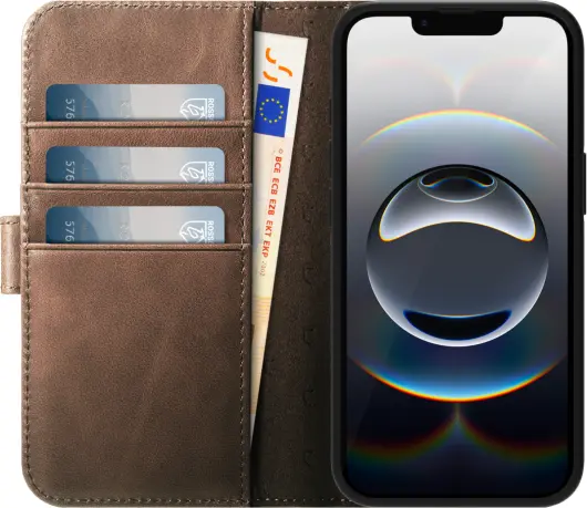 Rosso Elite Apple iPhone 16e Hoesje met MagSafe Book Case Echt Leer Bruin afbeelding 2