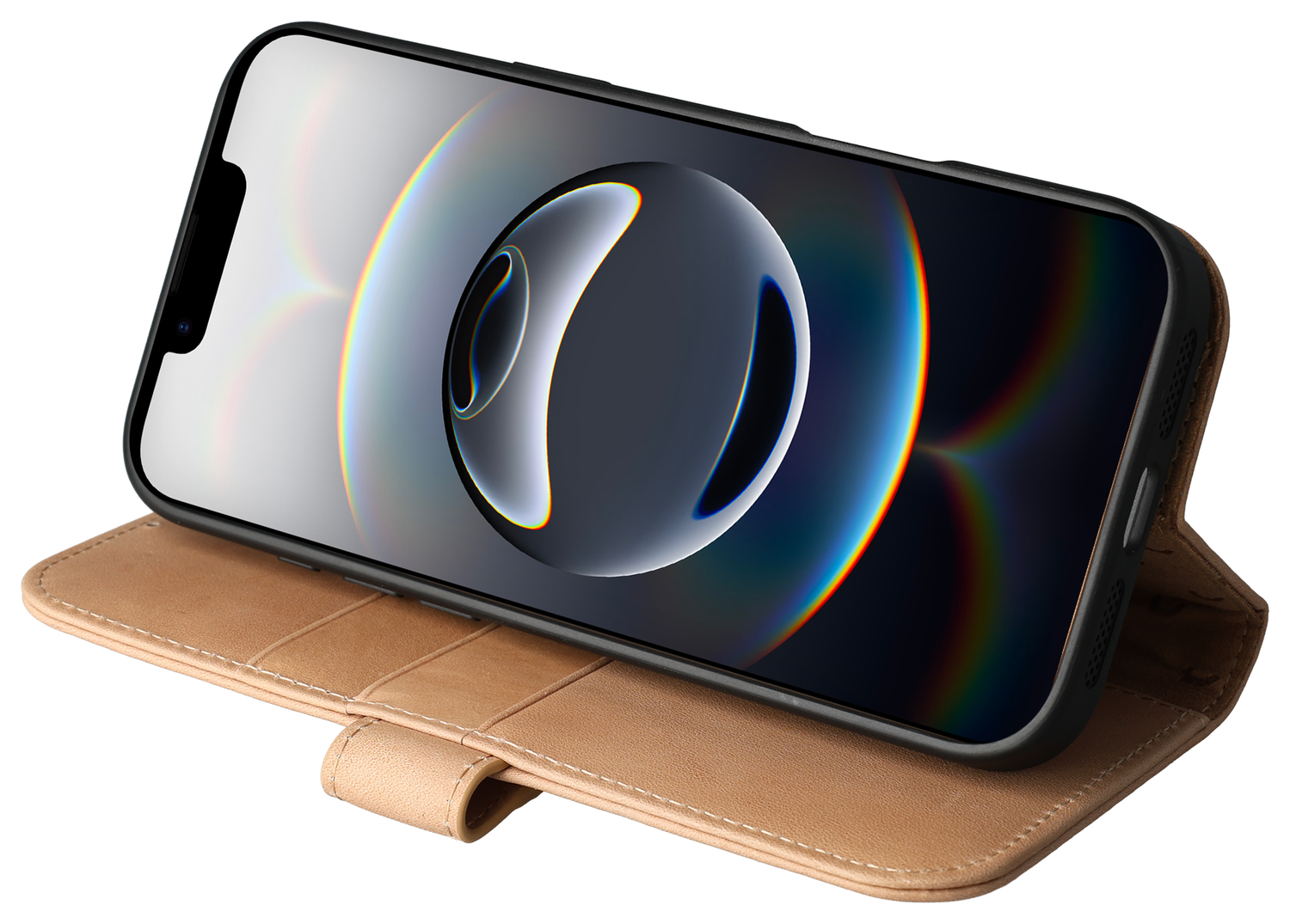 Rosso Elite Apple iPhone 16e Hoesje met MagSafe Book Case Echt Leer Lichtbruin afbeelding 9