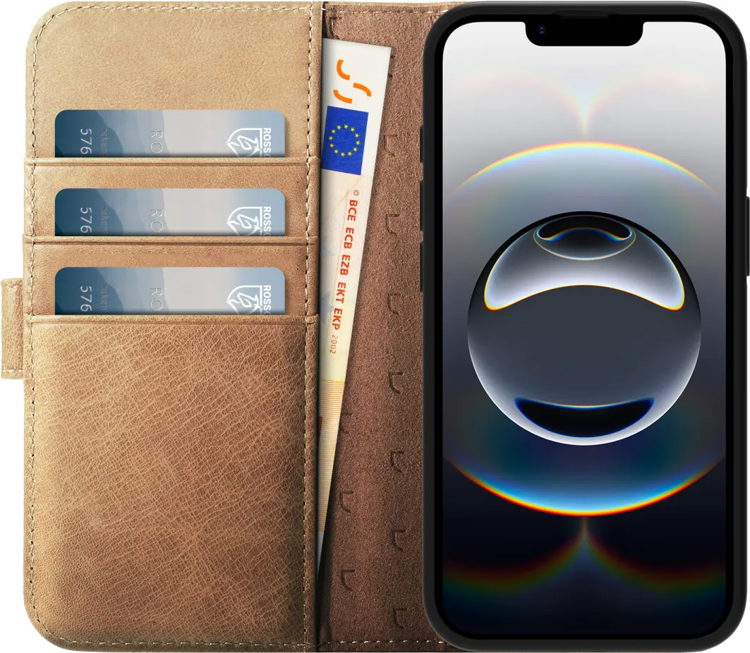 Rosso Elite Apple iPhone 16e Hoesje met MagSafe Book Case Echt Leer Lichtbruin afbeelding 2