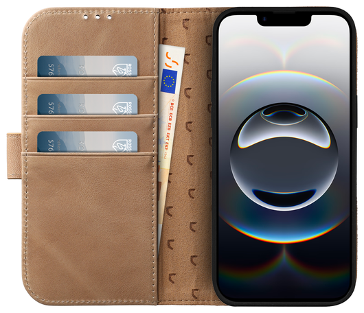 Rosso Elite Apple iPhone 16e Hoesje met MagSafe Book Case Echt Leer Lichtbruin afbeelding 2