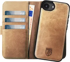 Rosso Elite Apple iPhone 16e Hoesje met MagSafe Book Case Echt Leer Lichtbruin afbeelding
