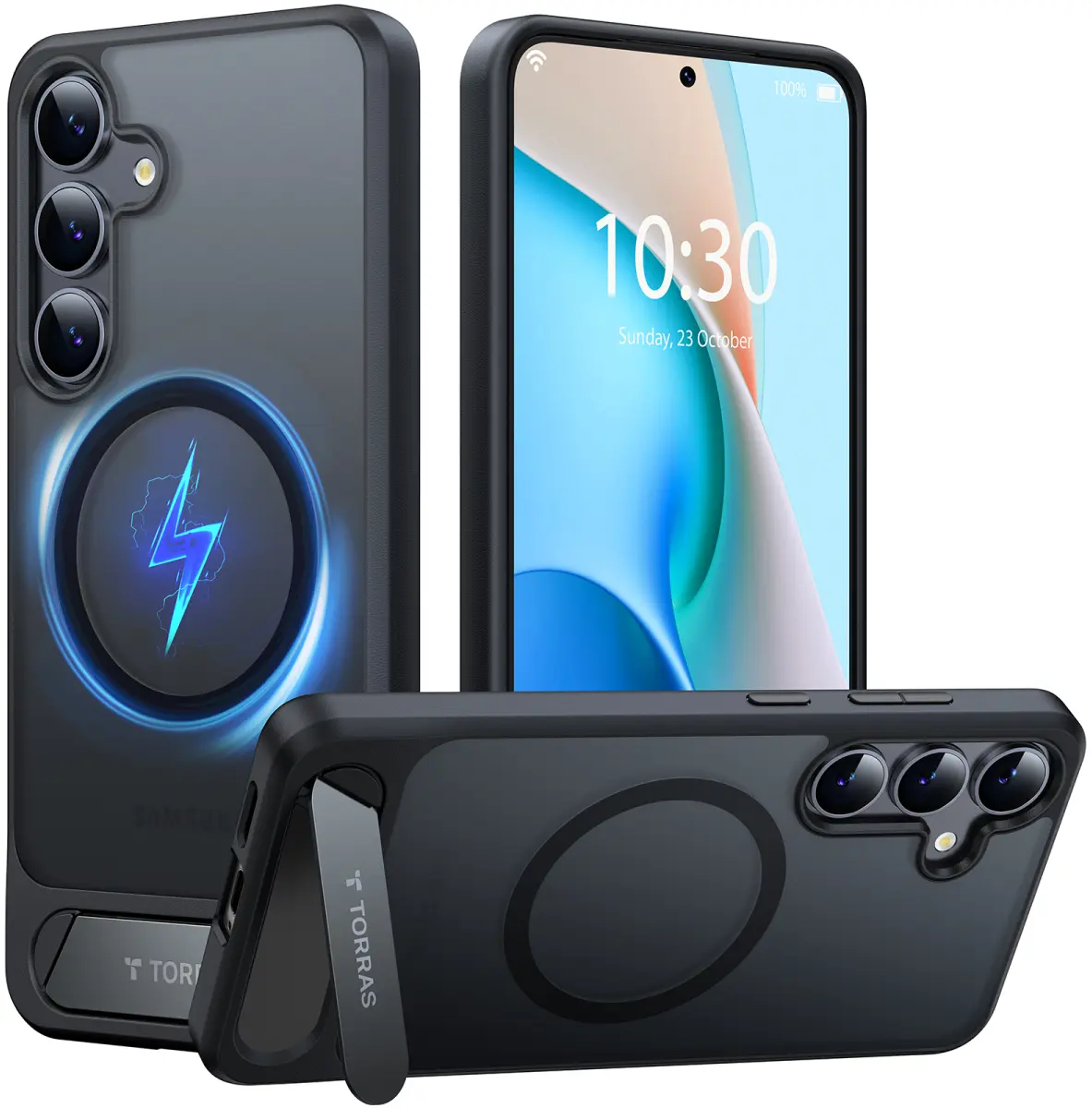 TORRAS Pstand Spin Magnetic Samsung Galaxy S25 Hoesje 360° Kickstand Zwart afbeelding 1