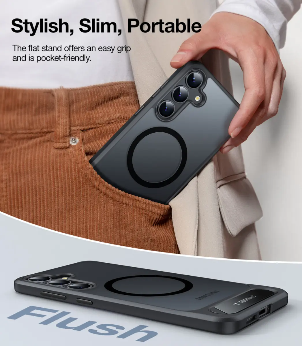 TORRAS Pstand Spin Magnetic Samsung Galaxy S25 Hoesje 360° Kickstand Zwart afbeelding 5