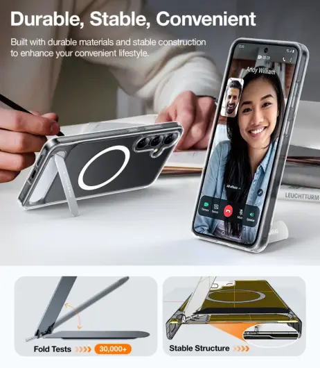 TORRAS Pstand Spin Magnetic Samsung Galaxy S25 Hoesje 360° Kickstand Transparant afbeelding 3