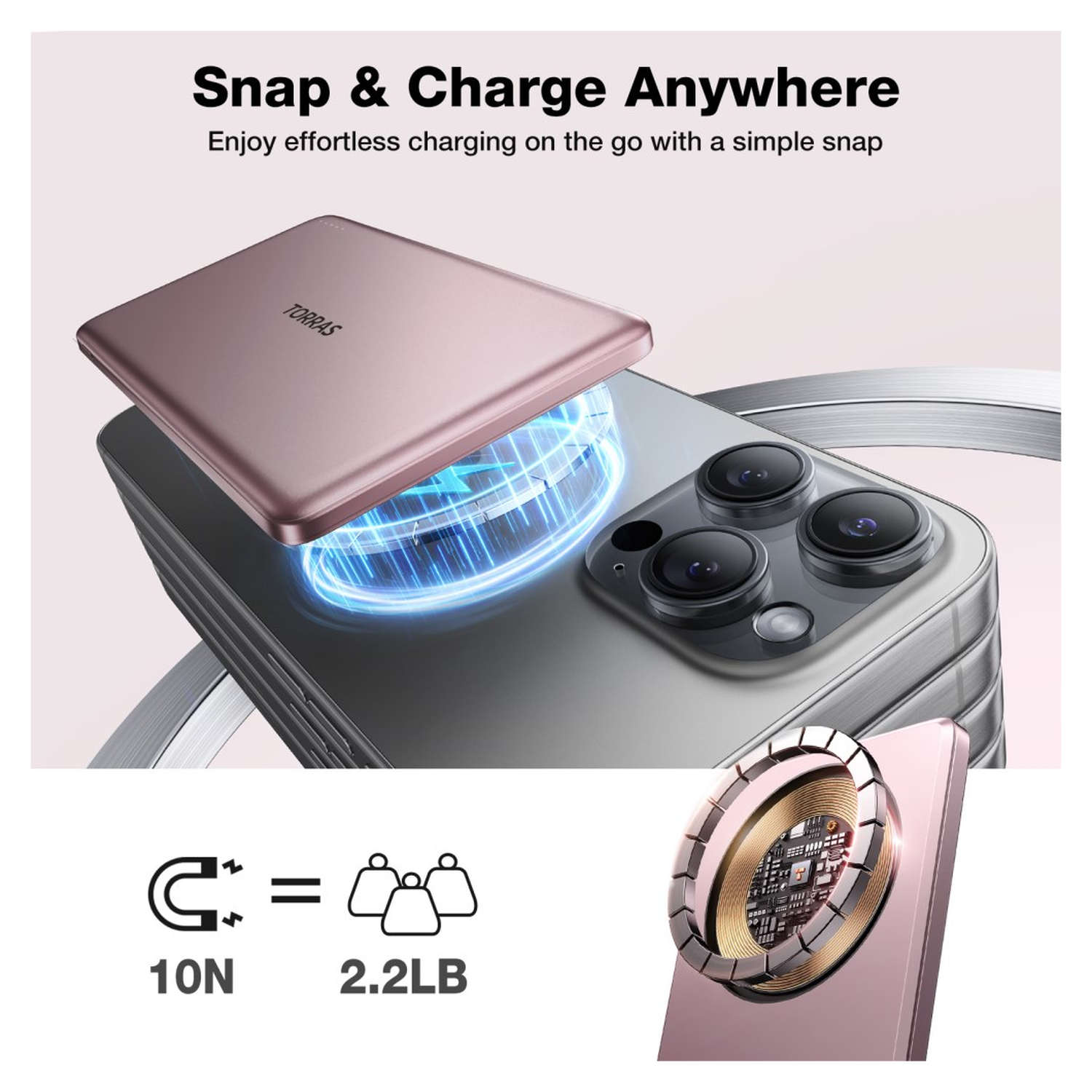 Torras MiniMag 5.000 mAh MagSafe Powerbank Reisformaat Roze afbeelding 3