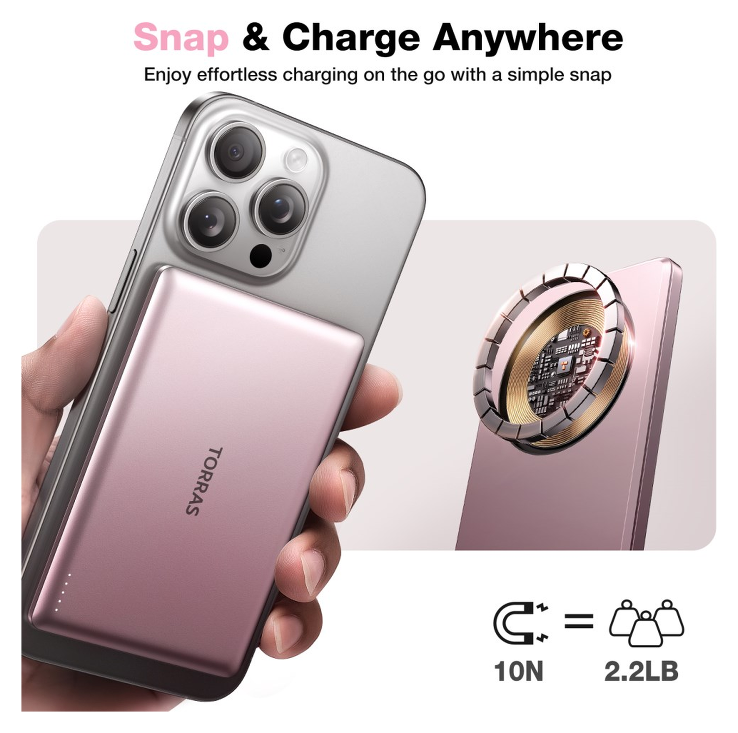 Torras MiniMag 5.000 mAh MagSafe Powerbank Reisformaat Roze afbeelding 7