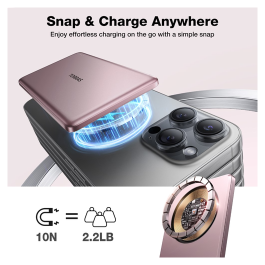 Torras MiniMag 5.000 mAh MagSafe Powerbank Reisformaat Roze afbeelding 3