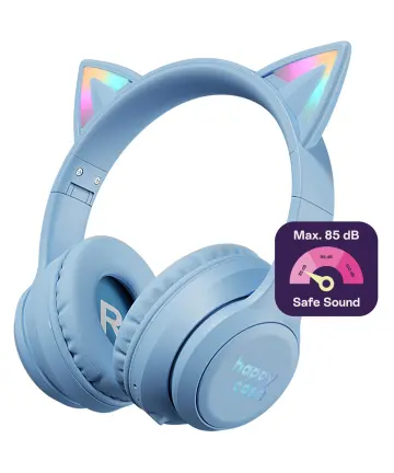 HappyCase Popz Draadloze Kinderkoptelefoon Met Verlichte Kattenoortjes Blauw Headsets