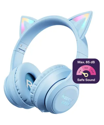 HappyCase Popz Draadloze Kinderkoptelefoon Met Kattenoortjes Blauw Headsets