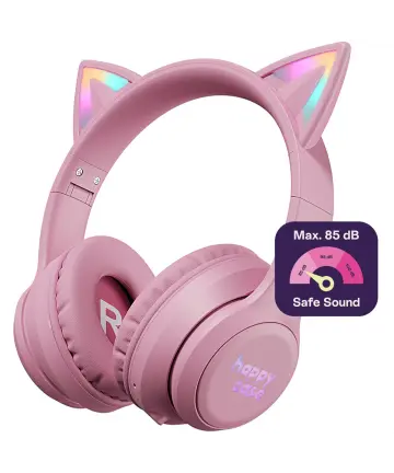 HappyCase Popz Draadloze Kinderkoptelefoon Met Verlichte Kattenoortjes Roze Headsets