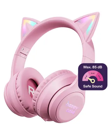 HappyCase Popz Draadloze Kinderkoptelefoon Met Kattenoortjes Roze Headsets