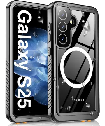 SBG Samsung Galaxy S25 Hoesje Waterdicht met MagSafe / Qi2 Transparant/Zwart Hoesjes