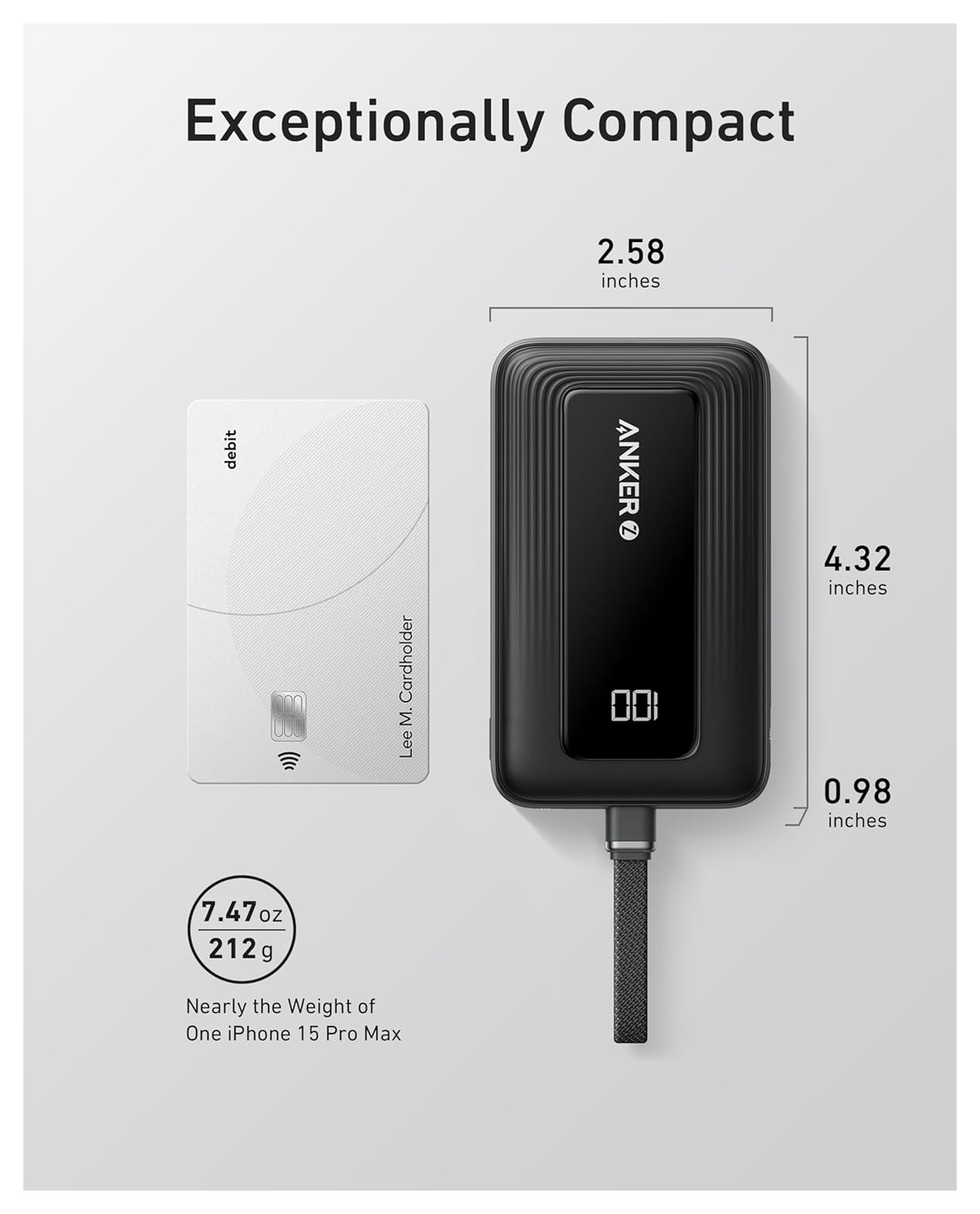 Anker Zolo 30W Powerbank met Ingebouwde Lanyard USB-C Kabel 10.000 mAh Zwart afbeelding 4