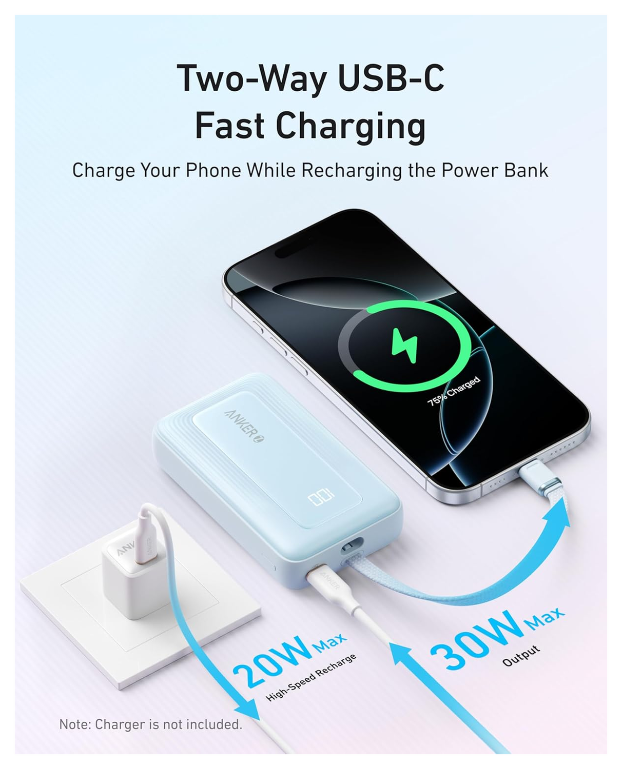 Anker Zolo 30W Powerbank met Ingebouwde Lanyard USB-C Kabel 10.000 mAh Zwart afbeelding 7