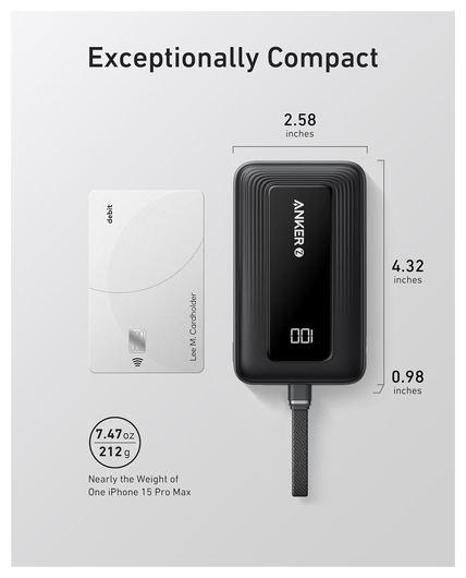 Anker Zolo 30W Powerbank met Ingebouwde Lanyard USB-C Kabel 10.000 mAh Zwart afbeelding 4