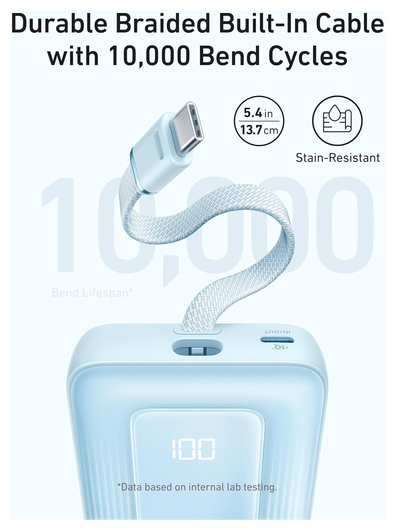 Anker Zolo 30W Powerbank met Ingebouwde Lanyard USB-C Kabel 10.000 mAh Zwart afbeelding 6