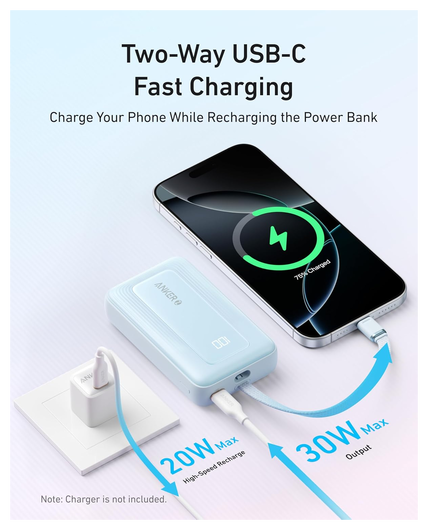 Anker Zolo 30W Powerbank met Ingebouwde Lanyard USB-C Kabel 10.000 mAh Zwart afbeelding 7