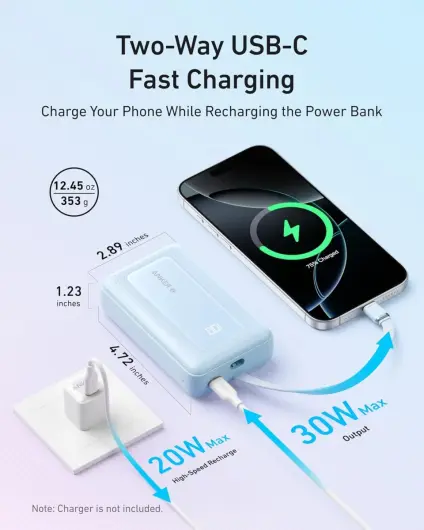 Anker Zolo 30W Powerbank met Ingebouwde Lanyard USB-C Kabel 20.000 mAh Zwart afbeelding 4