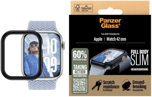 PanzerGlass Full Body Slim Apple Watch 10 42MM Screen Protector Zwart afbeelding 1